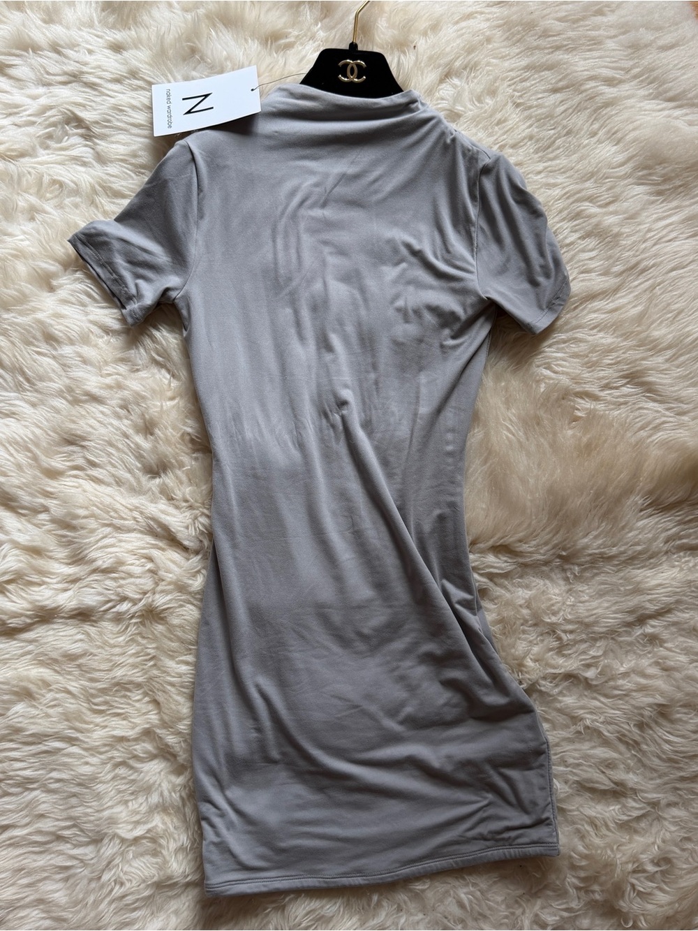 naked wardrobe Light Gray Short-Sleeve Mock Neck Top